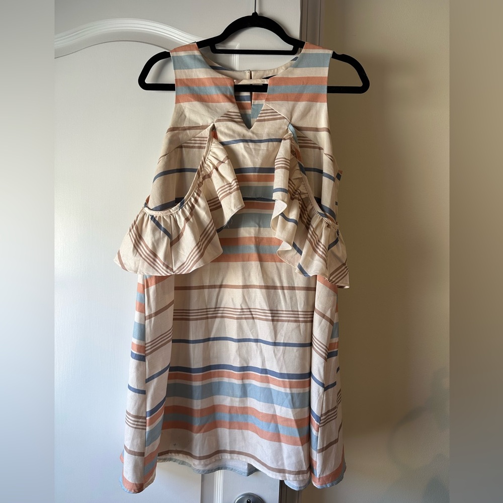 PrettyLittleThing Striped Dress w/ Ruffle Off the Shoulder Size US6